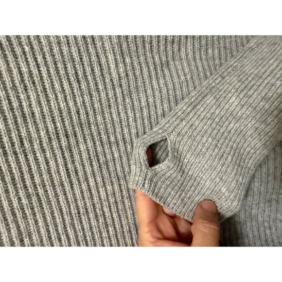 Intermix Gray Wool-Blend Ribbed Knit Sweater With Thumbholes Womens P - Picture 6 of 9